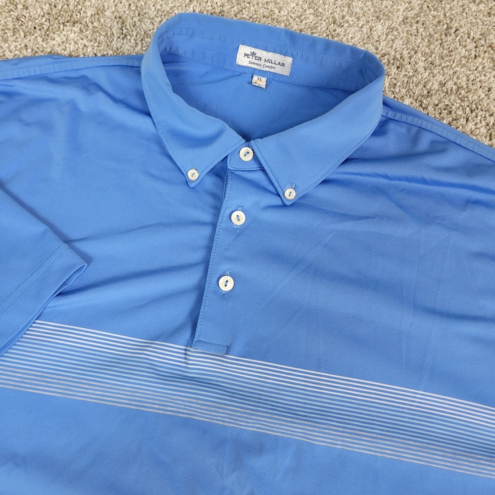 Peter‎ Millar Summer Comfort Mens XL Blue Striped Performance Button Down Polo
